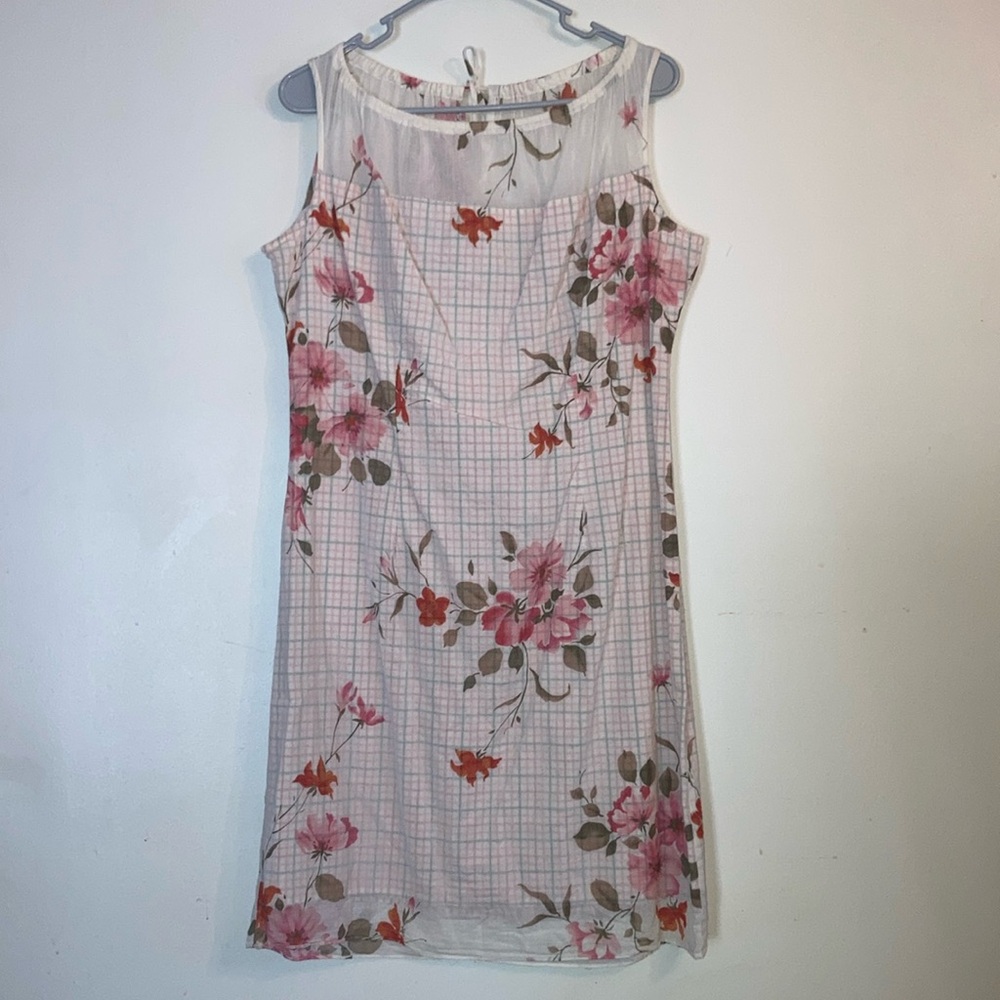Liz Claiborne VINTAGE Lined Cotton Floral Dress Pastels DRESS 14 EUC pink